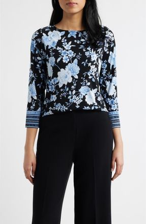 Anne Klein Floral Print Knit Top in Anne Black Multi at Nordstrom, Size X-Small
