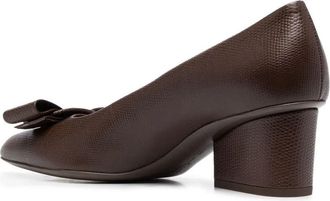 Ferragamo Bow-Detail Block Heel Pump - Brown