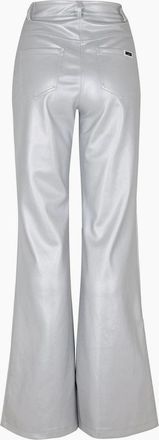 Amy Lynn Womens Lupe Metal Badge Solid Patterned Flared Trousers - Silver - Size: 10/32in