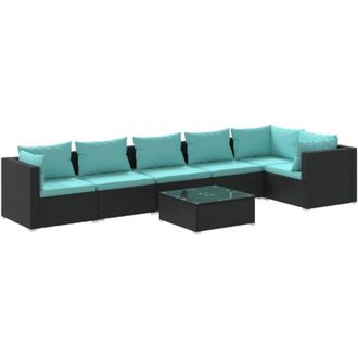 vidaXL Set De Muebles De Jard&iacute;n 7 Pzas Y Cojines Rat&aacute;n Sint&eacute;tico Negro Vidaxl