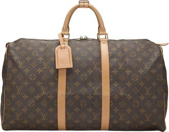 Louis Vuitton Brown Monogram Coated Canvas & Vachetta Leather Keepall 50 (Authentic Pre-Loved)