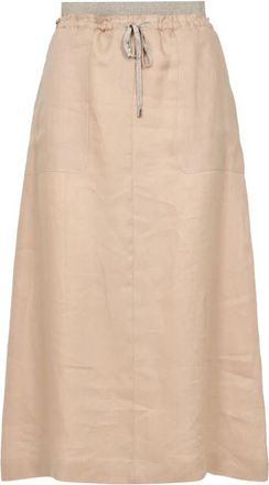 Gran Sasso Linnen Flared Broek met Lurex Details - Dames - Midirokken - Beige - L - Linnen - Rokken