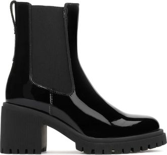 Kazar Zwarte lakleren laarzen met kreukeleffect - Dames - Laarzen met Hak - Zwart - 35 EU - Leer - Schoenen