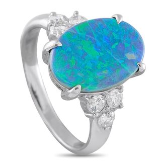 Luxury Bazaar Platinum 0.40ct Diamond and Australian Black Opal Ring MF07-070126