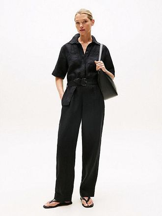 Tommy Hilfiger Linen Blend Belted Short Sleeve Jumpsuit