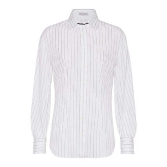 Brunello Cucinelli White Striped Button-Up Shirt, Size XXL