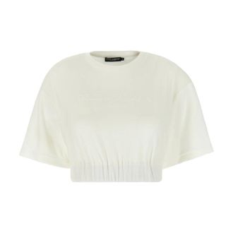 Dolce & Gabbana T-Shirts, female, Beige, 2XS, Casual Cotton T-Shirt