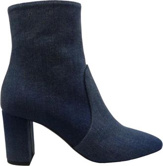 Saint Laurent Lou Enkellaarsjes - Dames - Laarzen met Hak - Blauw - 37 1/2 EU - Denim - Schoenen