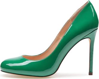 Castamere High Heels Womens Stilettos Round Toe Slip-On Court Shoes 3.9 in Heeled Patent Green Pumps UK8.5