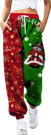 Generic WomenS Casual Pants Sweatpants Christmas Print Bouquet Cuff Pants Drawstring Waist Sweatpants Christmas Joggers Women Tie Print Holiday Baggy Elastic 
