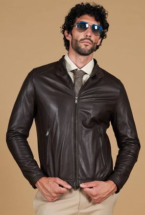 D'Arienzo Giacca in pelle testa di moro effetto liscio DArienzo, Seleziona Taglia 44, Colore Testa di moro