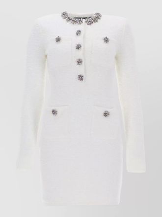Self Portrait mini dress jewel buttons front pockets neckline