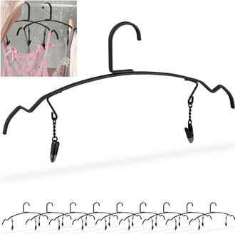 Relaxdays Relaxdays Juego De 10 Perchas Con Clips Para Pantalones, Colgadores Ropa Interior, Lencer&iacute;a, Metal, 33 Cm Ancho, Negro