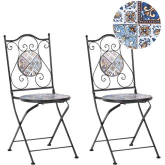 Beliani Conjunto De 2 Sillas De Exterior De Metal De Estilo Vintage Motivo Mosaico Plegable Estructura De Hierro Negro Civita