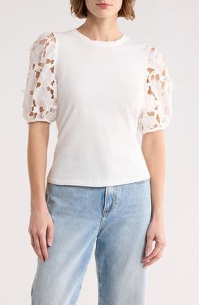 Ellen Tracy Mixed Media 3D Floral Sleeve Top in White at Nordstrom Rack, Size Medium