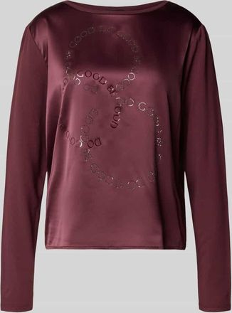 Monari Relaxed Fit Langarmshirt mit Strasssteinbesatz in Bordeaux, Größe 36