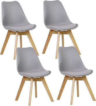 Woltu 4x Sillas De Comedor Dining Chairs Silla Tower Madera Silla De Escritorio Asiento Acolchado En Cuero Sint&eacute;tico Y Polipropileno Silla De Cocina Silla C