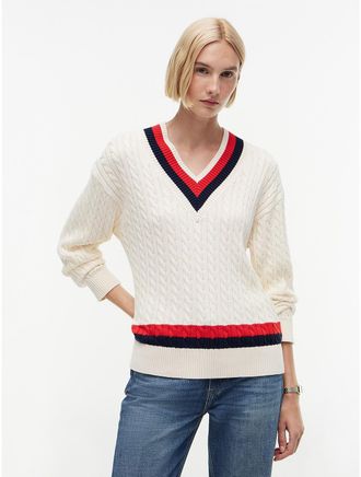 Tommy Hilfiger Womens Relaxed Fit Cable Knit Cricket Sweater - Beige - XL