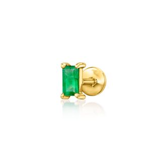 RS Pure by Ross-Simons Baguette Emerald-Accented Single Flat-Back Stud Earring in 14kt Yellow Gold