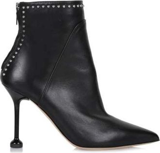 Ninalilou Studded Leren Enkellaars Zwart - Dames - Laarzen met Hak - Zwart - 38 EU - Leer - Schoenen