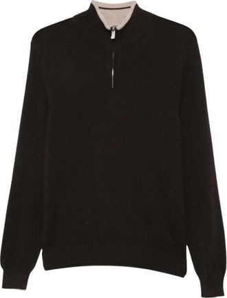 Fedeli Half-zip High-neck Cashmere Sweater - Heren - Ronde hals truien - Bruin - M - Kasjmier - Truien & Vesten