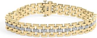 House of Brilliance Mens 14K Yellow Gold Plated.925 Sterling Silver 1.0 Cttw Diamond Geometric Link Bracelet