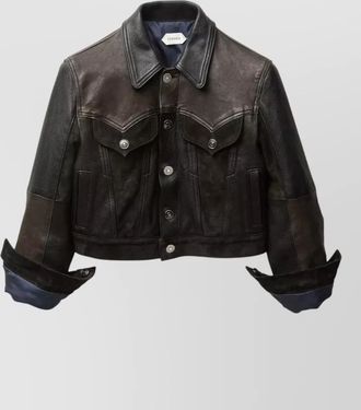 Versace leather jacket cropped contrast panels pockets