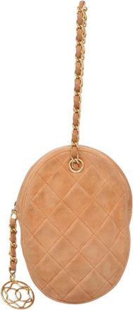 Chanel Coco Mark Orange Suede Clutch Bag (Pre-Owned)