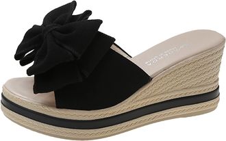 Generic Casual Sandals For Women Comfortable Wedge Sandals Double Bowknots Embellished Sandal Fashion Slip On Sandal Non Slip Walking Shoes Summer Beach Shoes