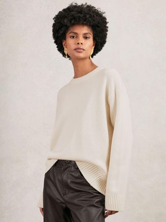 Reiss Cream Wool-cashmere Crew-neck Jumper, XS