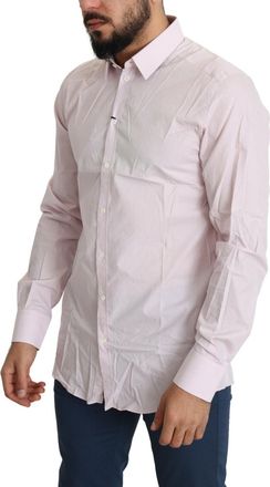 Dolce & Gabbana Light Pink Cotton Formal GOLD Dress Mens Shirt (Pre-Owned)