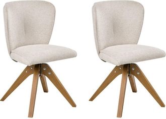 Beliani Conjunto De 2 Sillas De Comedor Base Giratoria Sin Reposabrazos Patas De Madera Beige Claro Coso