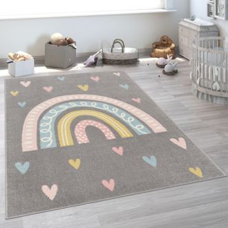 Paco Home Kinderteppich »Nino 887« rechteckig 13 mm Höhe Kurzflor, Spielteppich, Motiv Regenbogen & Herzen, Kinderzimmer