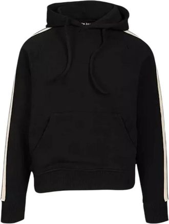 Palm Angels Curved Logo Track Hoodie - Heren - Hoodies - Zwart - S - Katoen - Hoodies & sweatvesten