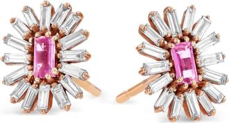 Suzanne Kalan 18kt ros&eacute;gouden oorbellen met diamant en saffier - Roze