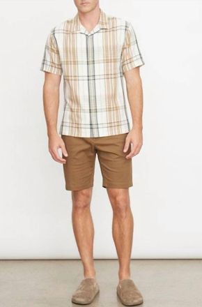 Vince Mens Ibiza Plaid Shirt In Beige