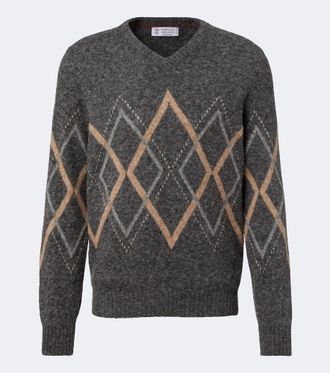 Brunello Cucinelli Jersey Argyle en mezcla de alpaca, cachemir y lana