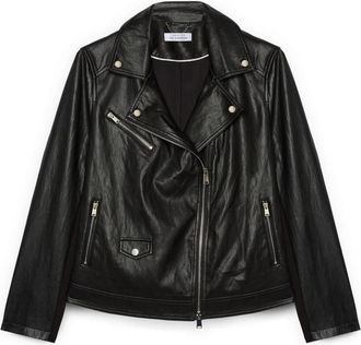 Fiorella Rubino Bikerjack met asymmetrische rits - Dames - Zomerjassen - Zwart - 7XL - Katoen - Jassen