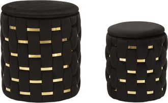 Mauro Ferretti Puff Con Compartimento De Almacenamiento Shanty Negro Set De 2 Piezas Cm &Oslash; 37x42-28x35