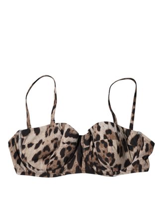 Dolce & Gabbana Brown Leopard Nylon Balconcino Bra Womens Underwear (Pre-Owned)