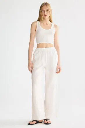 Orolay Oversized Linen Wide-Leg Drawstring Pants in White at Nordstrom, Size X-Small