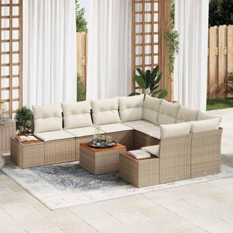 vidaXL Vidaxl - Conjunto De Sof&aacute; De Jard&iacute;n Con Coj&iacute;n 9 Pcs Beige Polirat&aacute;n