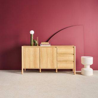 Sweeek Aparador efecto madera con 2 puertas y 3 cajones, 150cm, natural