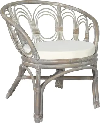 vidaXL Silla De Comedor Con Coj&iacute;n Rat&aacute;n Natural Gris Y Lino Vidaxl
