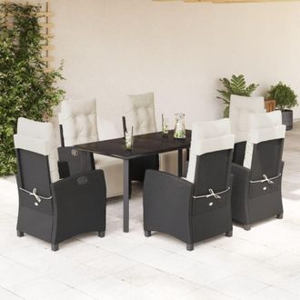 vidaXL Set De Comedor De Jard&iacute;n 7 Pzas Y Cojines Rat&aacute;n Sint&eacute;tico Negro Vidaxl