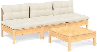 vidaXL Muebles De Jard&iacute;n 4 Piezas Cojines Madera De Pino Color Crema Vidaxl
