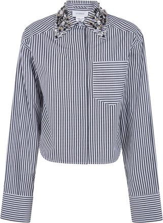 Sportmax Overhemden, Dames, Veelkleurig, S, Katoen, Quagga Cropped Shirt