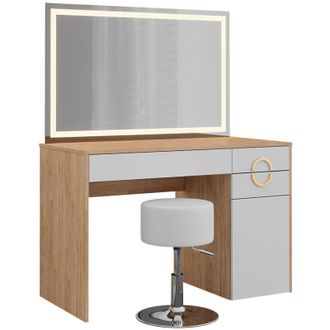 Vicco Tocador Adela, Rockford Hickory natural, 115 cm con espejo led y taburete