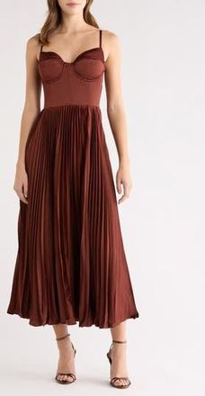 ASTR the Label Elyssa Bustier Pleated Satin Dress in Rust Brown at Nordstrom Rack, Size Large