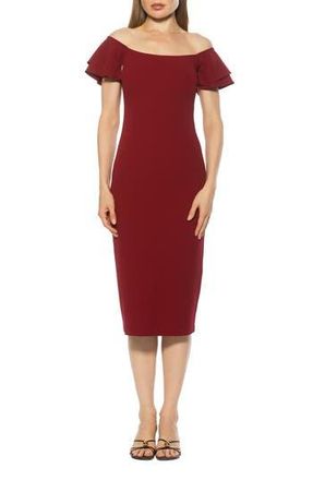 Alexia Admor Winston Off the Shoulder Body-Con Midi Dress in Burgundy at Nordstrom Rack, Size Medium